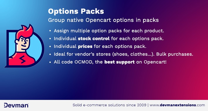 Options Packs - Group native Opencart options in packs/lots